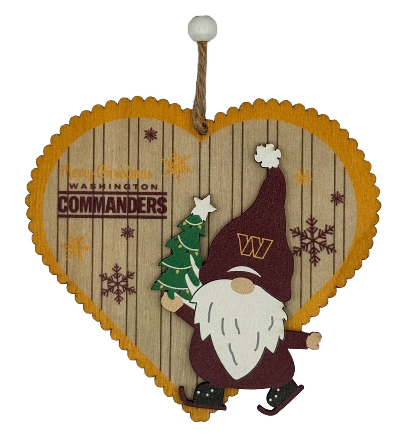 FOCO NFL Washington Commanders Wooden Gnome Heart Ornament β Officially Licensed Holiday Decoration