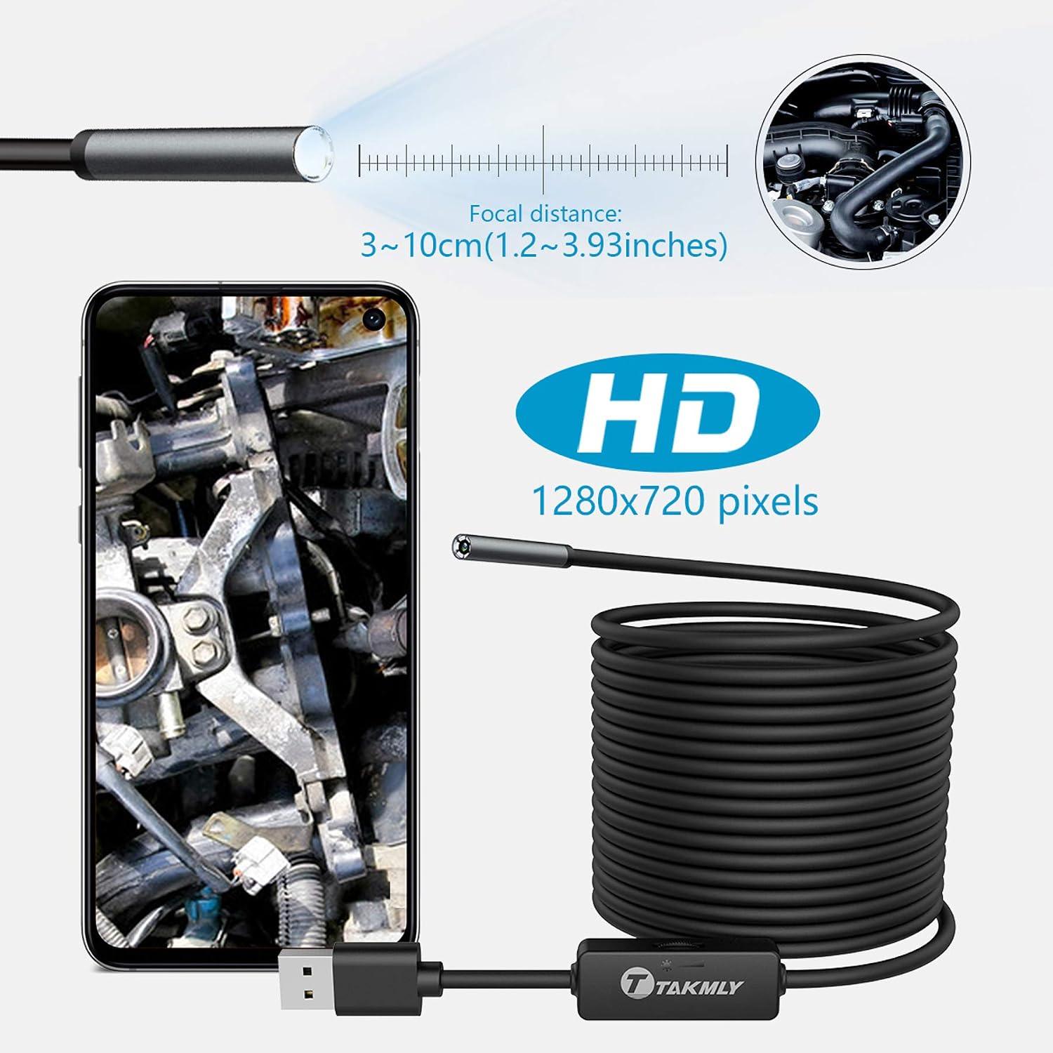 USB Endoscope for OTG Android Phone, Computer, 5.5 mm Type C Borescope Inspection Snake Camera Waterproof, 11.48FT Semi-Rigid Cord with 6 LED Lights, Compatible with Windows PC, MacBook