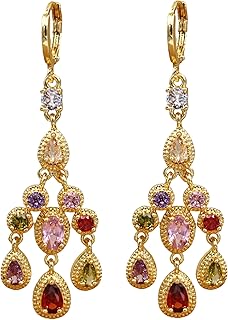 Vuskdtei18K Gold Plated Flower Dangle Earrings for Women, Hypoallergenic...