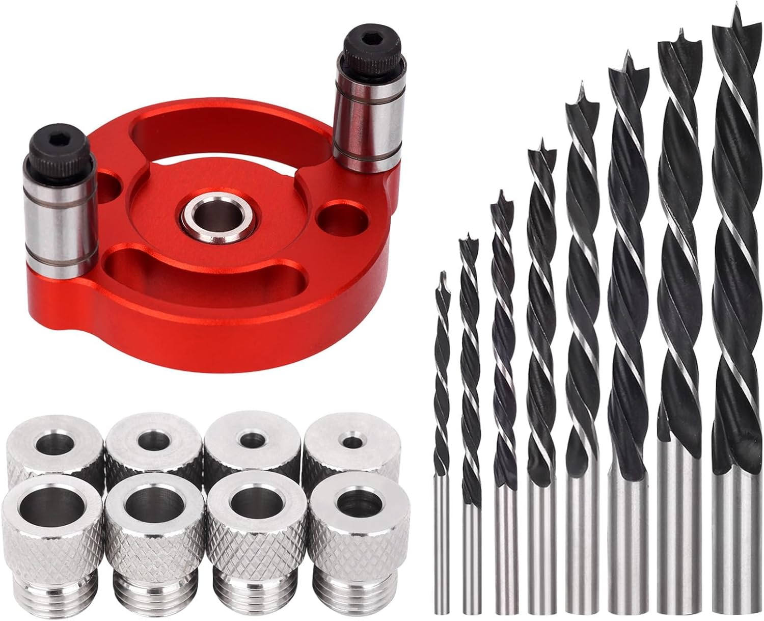 Kosmi Self Centering Dowel Jig Kit,Drill Guide Jig Block for Straight Holes with 6PCS Drill Bushings,High-quality aviation aluminum material