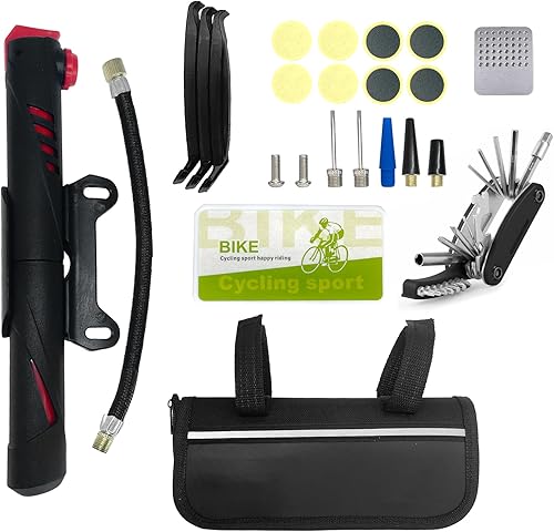 Kit de herramientas de reparación de neumáticos de bicicleta con herramientas de acero inoxidable, juego de reparación de parches de neumáticos de