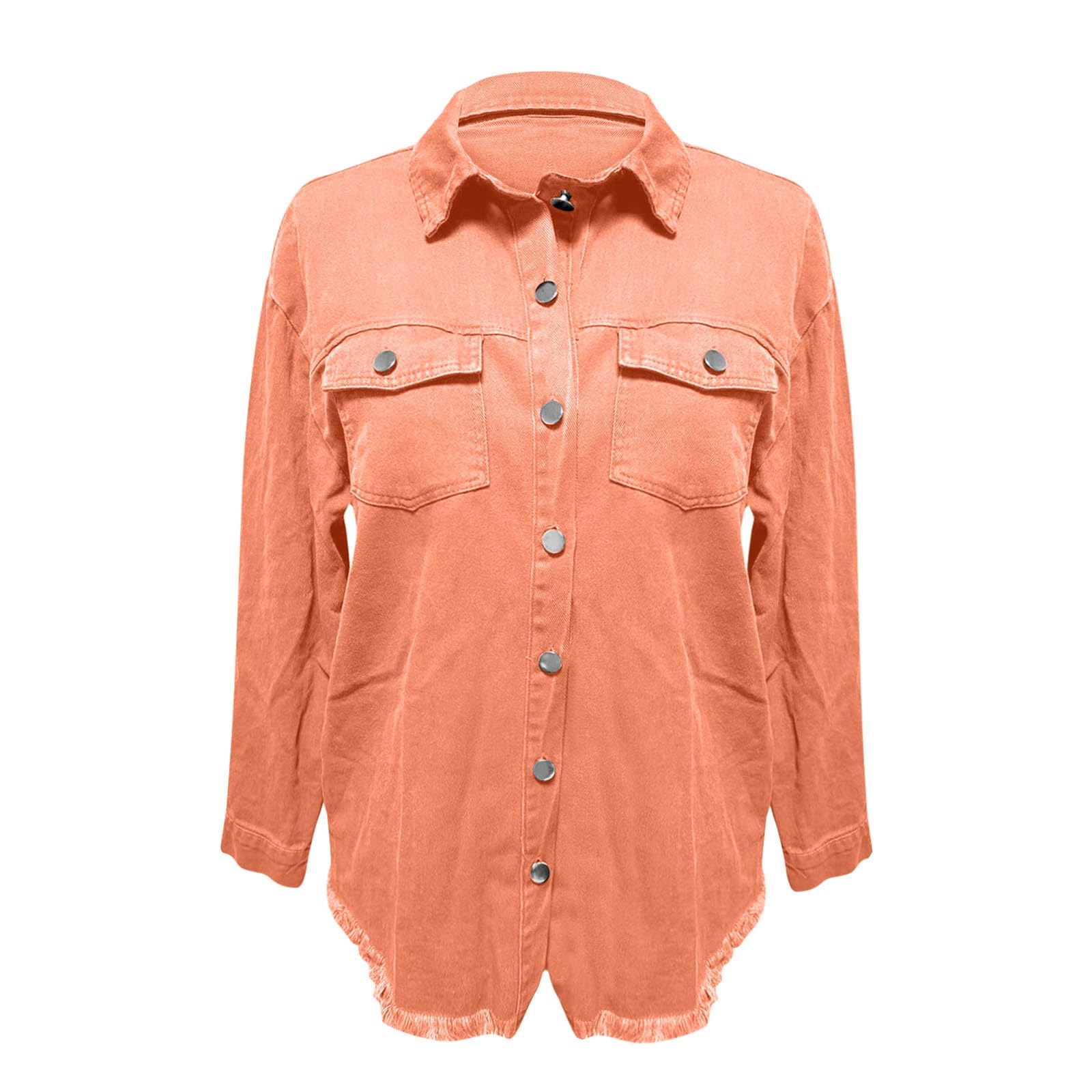 Jeansjacke Damen Oversize Übergangsjacke Casual Button Down Jeanshemd