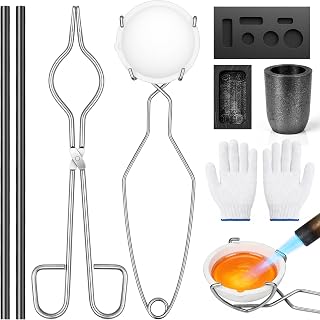 Hysagtek 9 Pcs Crucibles for Melting Metal Kit - Graphite Torch Melting Casting Kit, Graphite Crucible, Graphite Ingot Molds, 2 Crucible Stir Stick, Quartz Cup & Tongs, Gloves