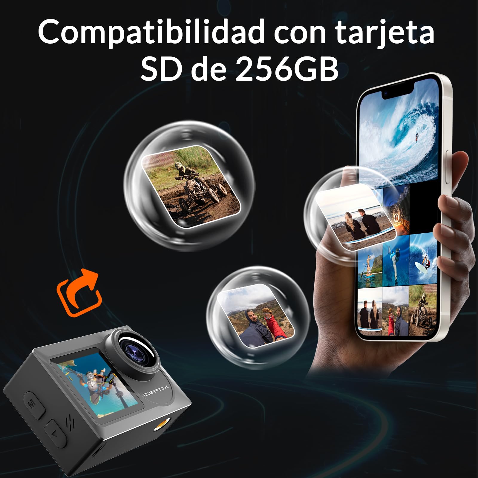 icefox Cámara Deportiva 4K 60FPS 20MP, Cámara Acuática Sumergible con EIS, Zoom 5X, Control Remoto WiFi, App para Editar Video y Fotos, Ideal para Ciclismo, Buceo y Natación