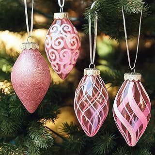 SLEETLY 12pk Christmas Tear Drop Finial Hanging Pendant Ornaments for Tree Holiday Xmas Decorations
