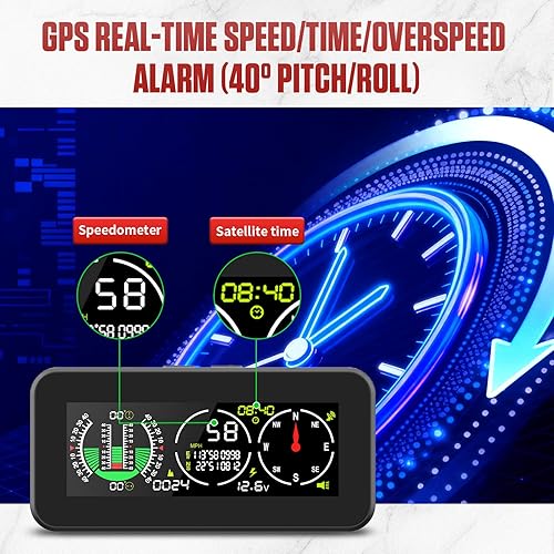 Miniatura 5 de Inclinómetro digital de coche GPS para vehículos todoterreno, pantalla principal DC 10-30v multifuncional vehículo Clinómetro digital con pantalla