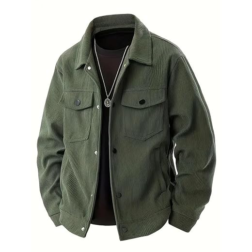 JMKEY Jaqueta Camisa Masculina de Veludo Cotelê, Gola Reversa, Botões Únicos, Manga Longa, Bolso Lateral, Casaco Casual Esportivo, Moda Streetwear Tendência para Uso Diário