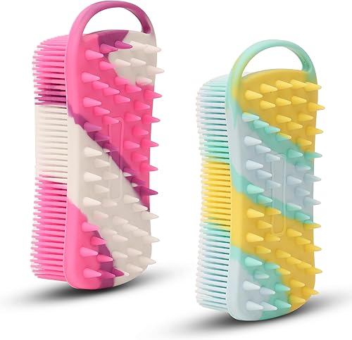 Exfoliante corporal de silicona 2 en 1, esponja de silicona suave para pieles sensibles, masajeador de cuero cabelludo de ducha, fácil de limpiar,