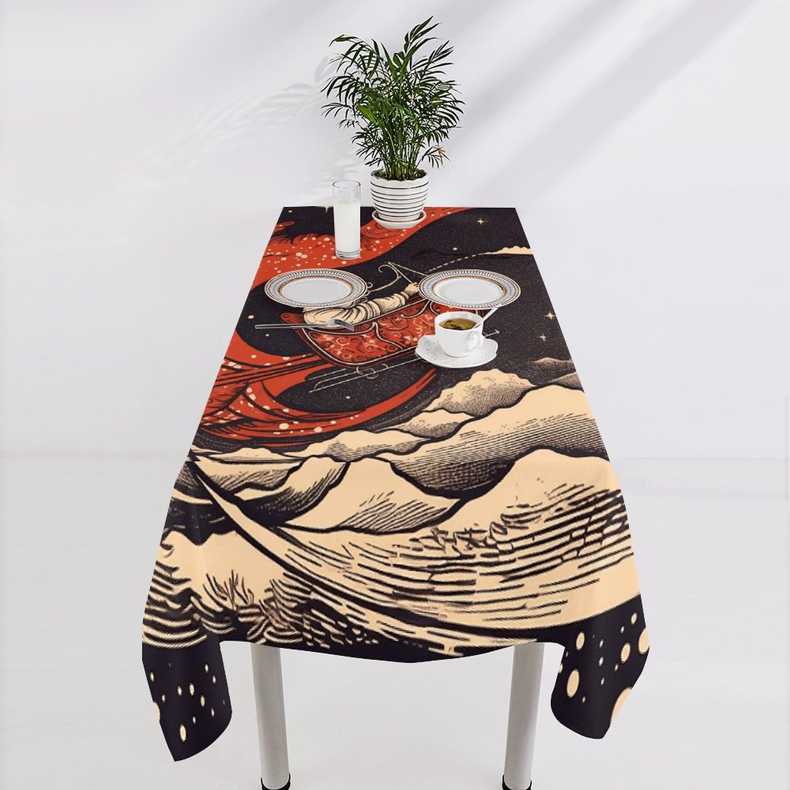 Nappe rectangulaire lavable motif traîneau de Noël pour table de cuisine