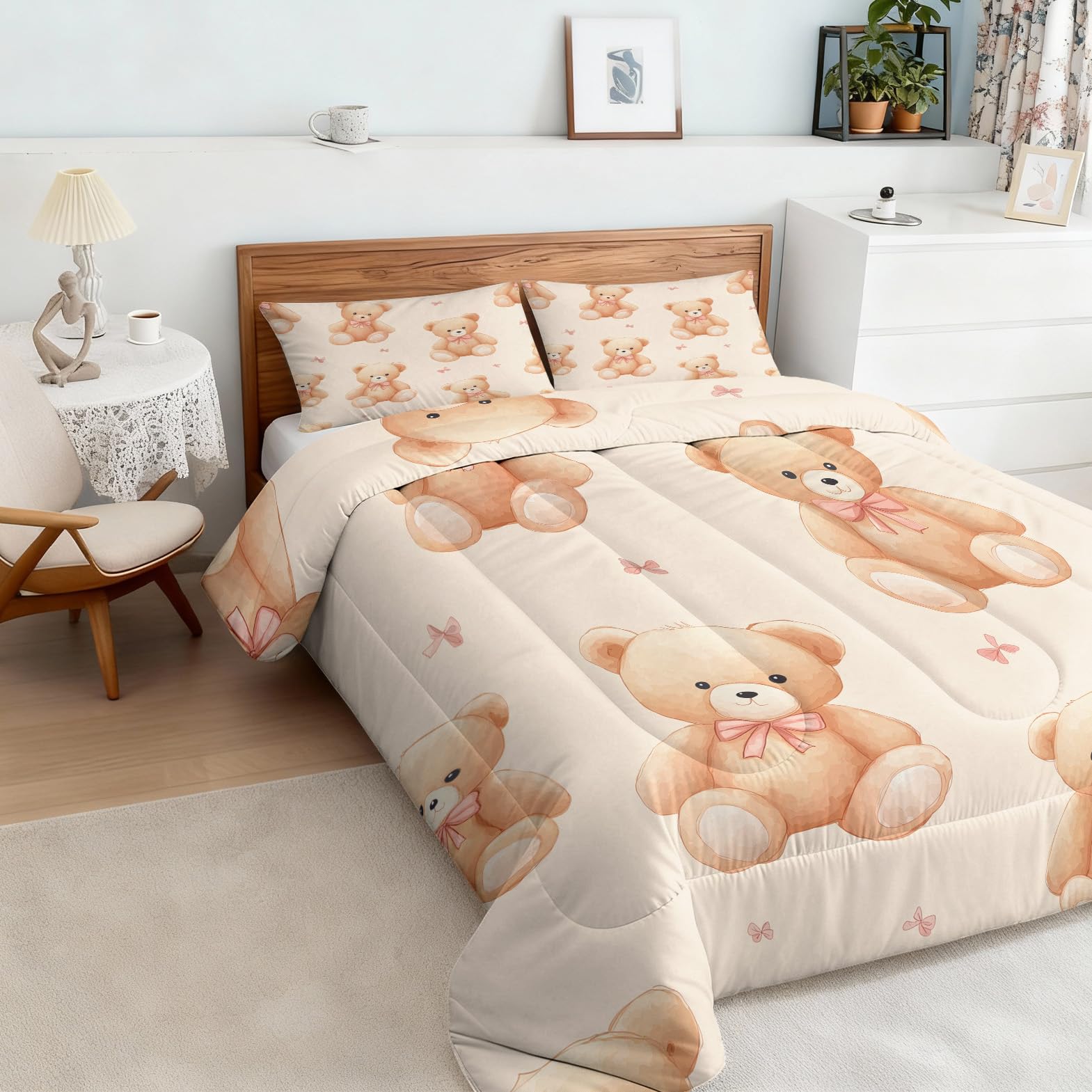 Teddybär Bettdecke 135x200 4 Jahreszeiten, Bär Cute Kinder Tiere Bettdecke Ohne Bezug Warm Steppdecke Ganzjahresdecke Mit Kissenbezug, Schlafzimmer Deko Teddybär