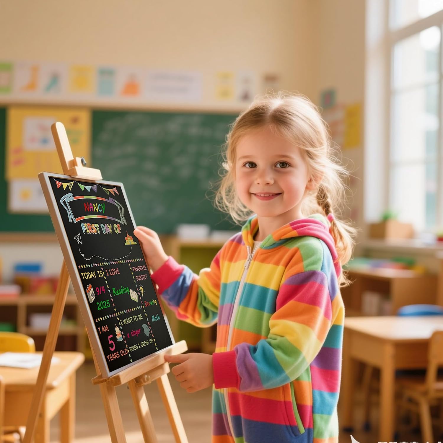 First and Last Day of School Board Sign– Double-Sided Chalkboard 10"x12", Reusable Back to School Supplies with Solid Wood Frame, Includes 6 Colorful Liquid Markers for All Grades Student