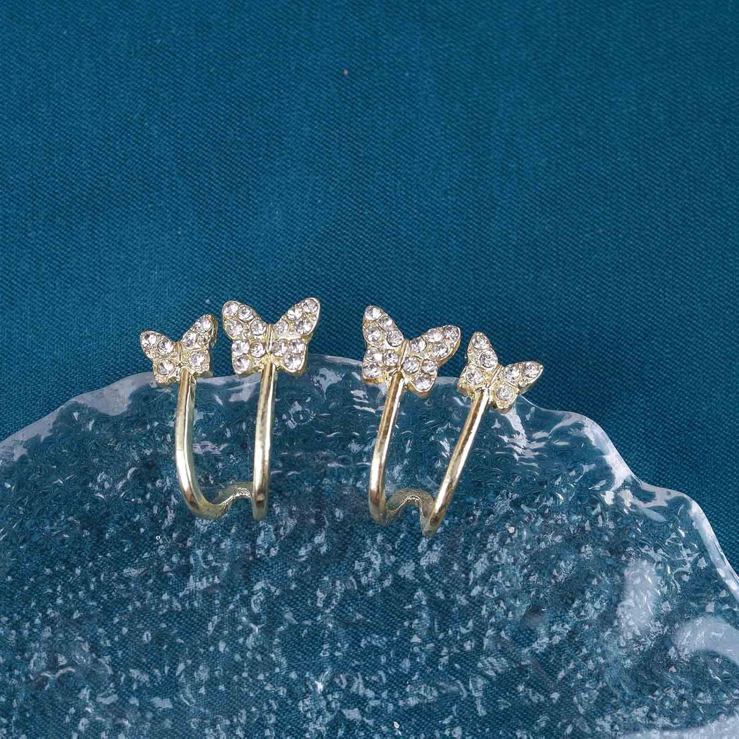 Bohemian Crystal Butterfly Earrings Gold Cz Butterfly Stud Earrings Tiny Rhinestone Butterfly Wrap Stud Earrings Double Butterfly Cz Stud Earrings Jewelry for Women - Image 4