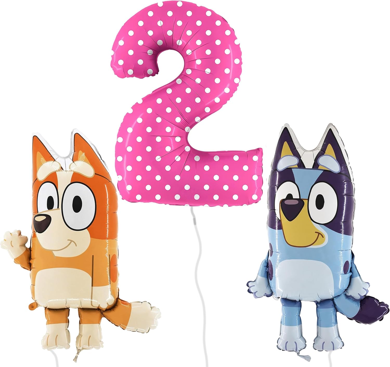 Toyland® Bluey & Bingo Balloon Pack - 2 x 80cm (32") Character Balloons & 1 x 100cm (40") Spotty Number 3 Balloon - Kids Party Decorations