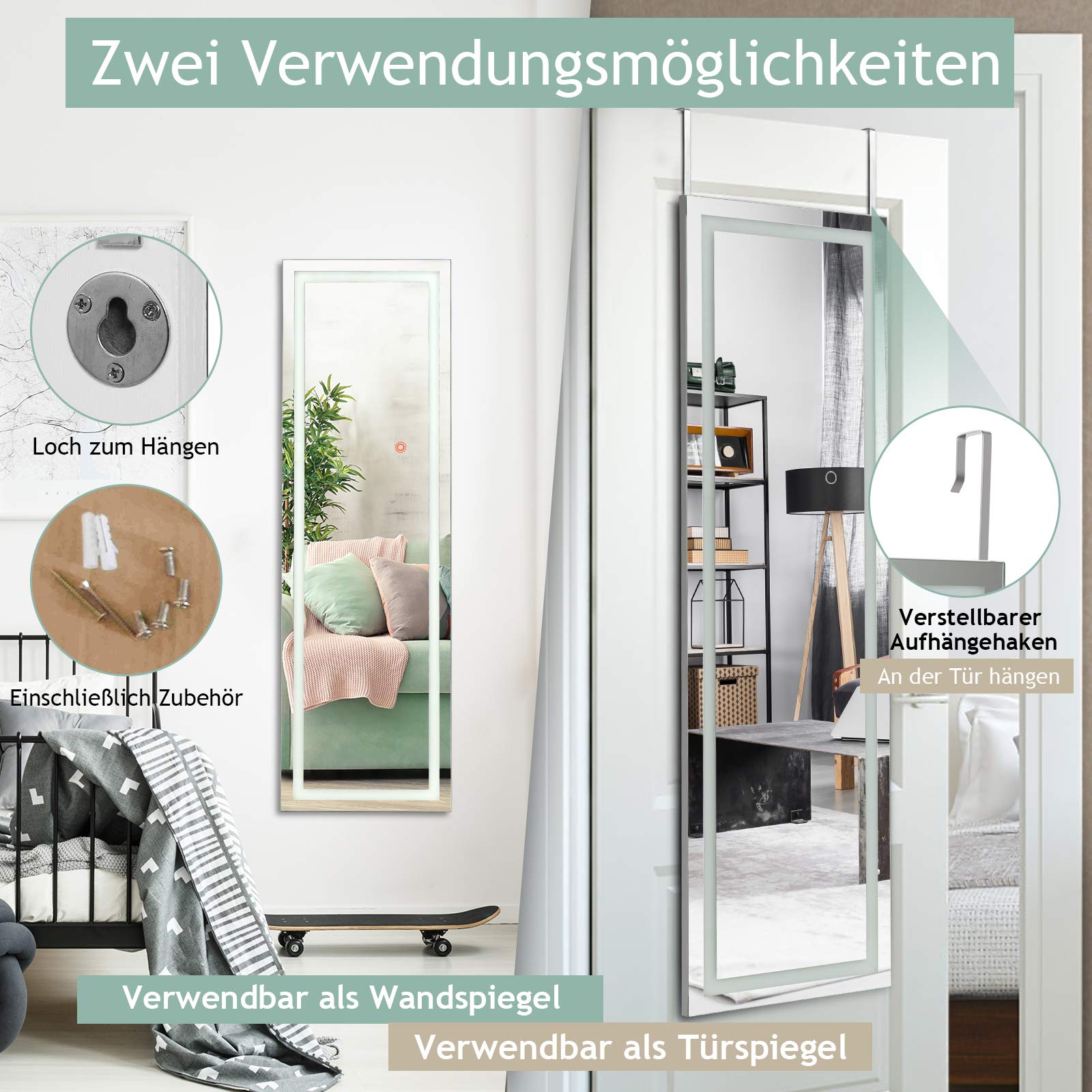 Cosway LED-wandspiegel 3 kleuren verlichte spiegel over de volledige Cosway LED-wandspiegel 3 kleuren verlichte spiegel over de volledige