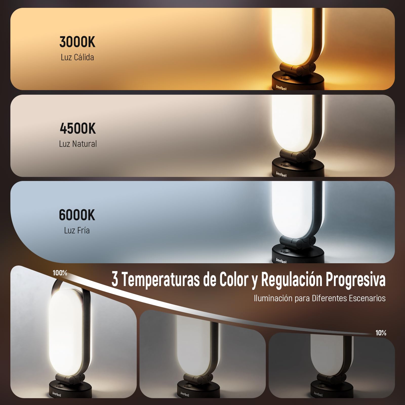 Jeebel Lámpara de Camping Solar, Linterna LED Recargable Plegable con Batería Externa 5000mAh, Regulable Toque, 4 Modos, IP55, Luz para Tienda de Exterior/Excursión/Urgencia/Corte de Corriente (Negro)