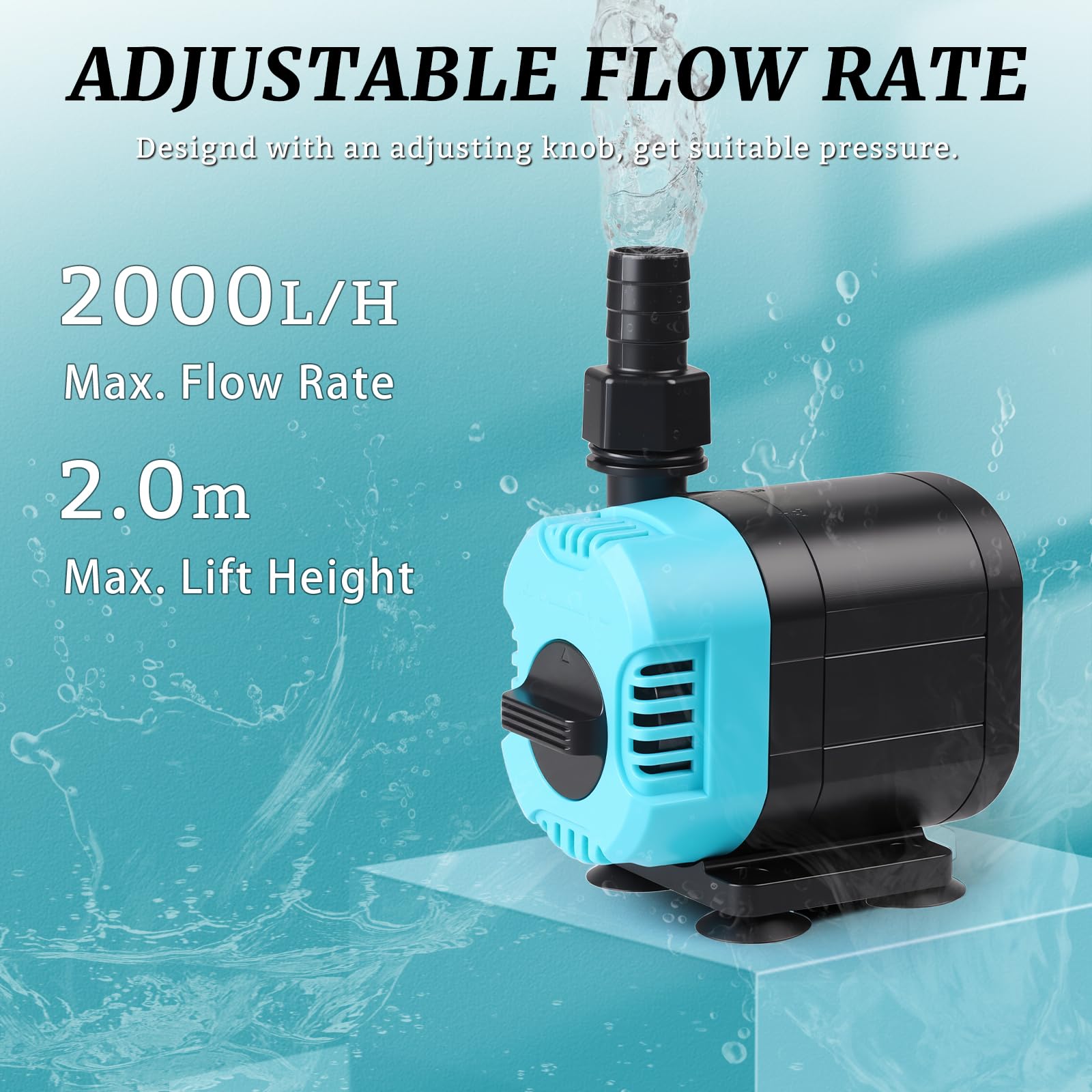CPROSP Pompa Acquario (2000 L/H, 32W), Pompa Acqua Altezza Massima di Sollevamento: 2 m, Pompa Fontanella con Cavo da 1,5 m, per Laghetto, Giardini, Acquari, Statue, Idrocoltura