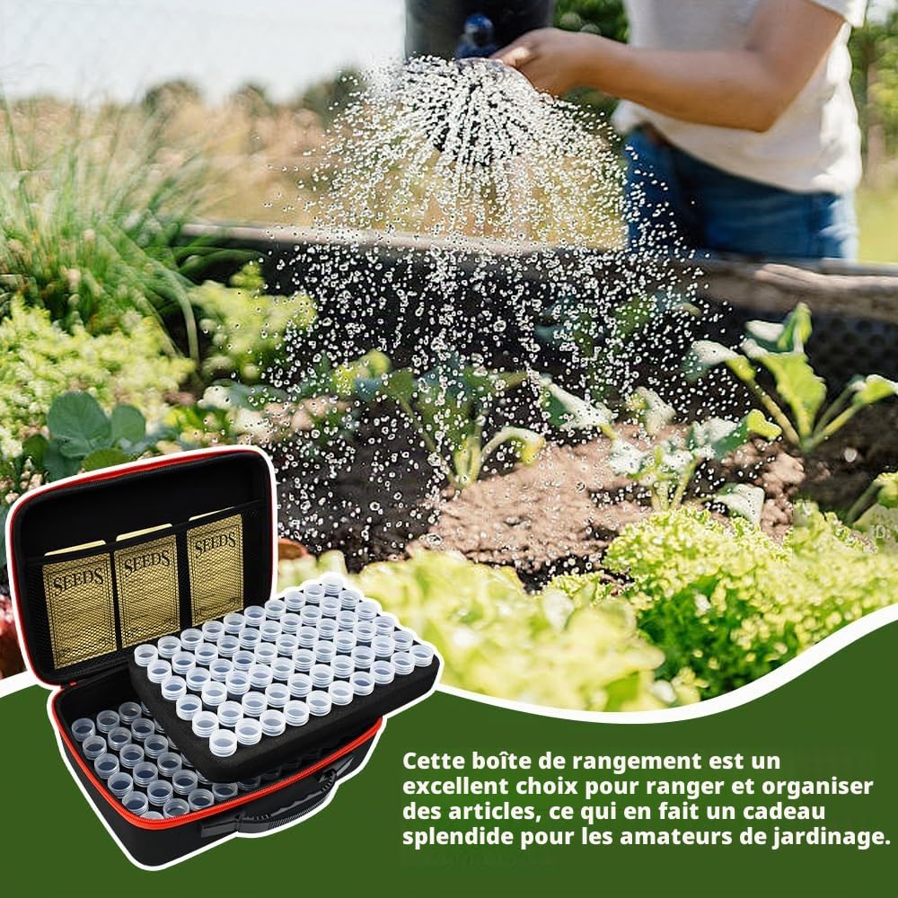 120 Fentes Boite à Graines Boîte de Rangement pour Graines Organisateur de Semences avec des Sachets, des étiquettes, Un Entonnoir et Une Pince à épiler pour Graines de Légumes et de Fleurs