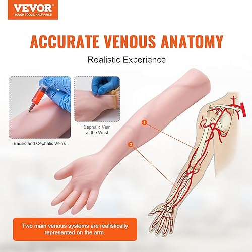 Miniatura 2 de Kit de brazo de práctica intravenosa VEVOR hecho de material de PVC y látex, brazo de flebotomía con soporte de infusión, brazo de práctica