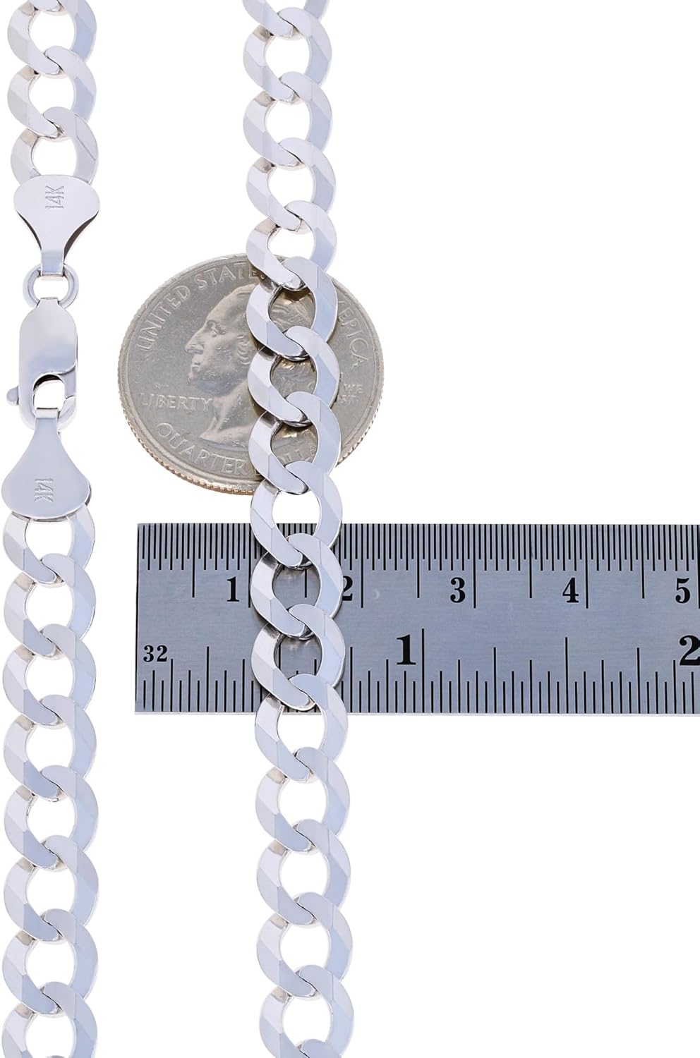 Nuragold 14k Real White Gold Solid Cuban Curb Link 8mm Chain Necklace (20"-30") Italian Jewelry for Men - Image 6