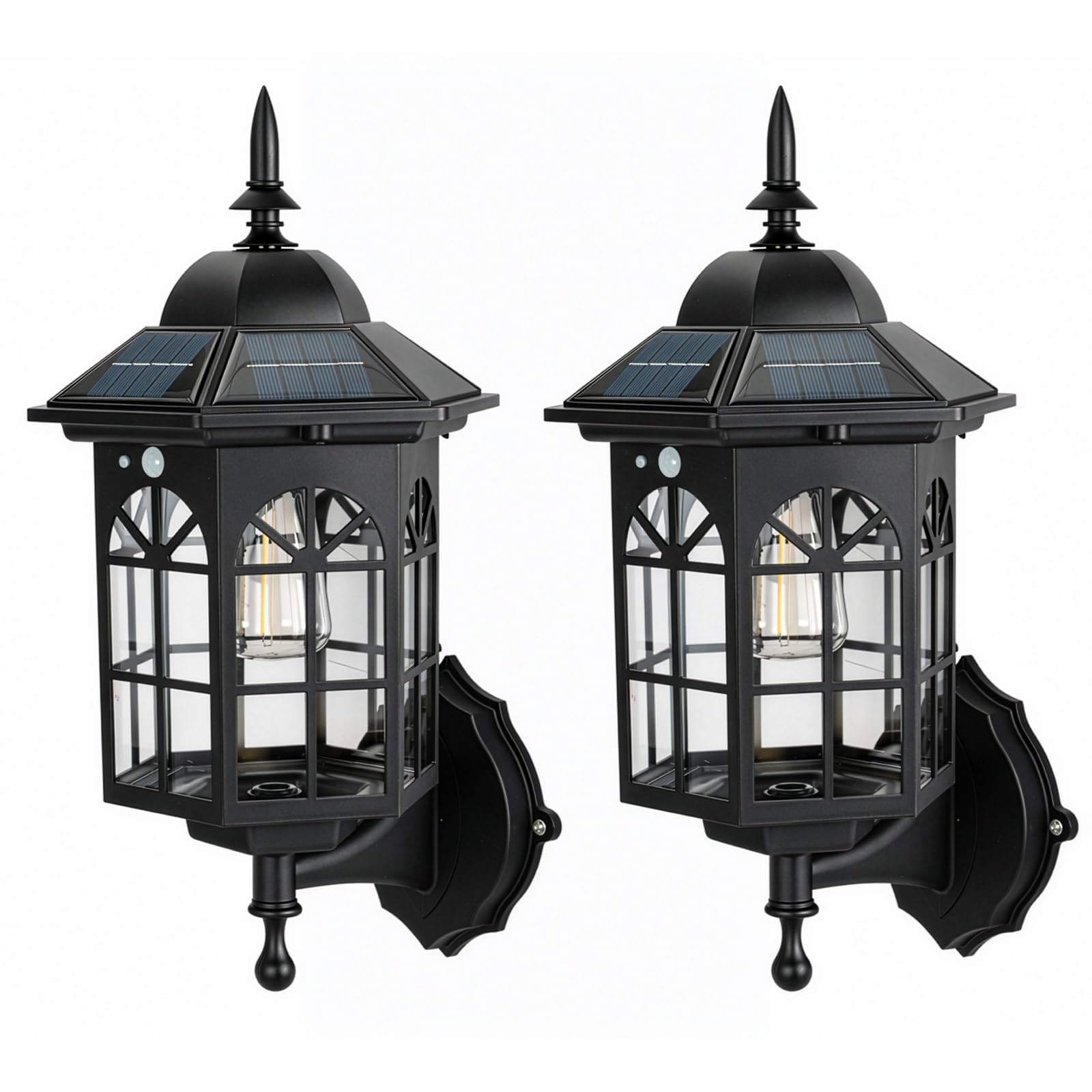SUNNYNEST Solar Wall Lights Outdoor Black 2 Pack with Motion Sensor, Vintage Solar Lantern Wall Light, 3 Lighting Modes IP65 Waterproof Solar Garden Lights for Patio Porch [Energy Class A] — image 1