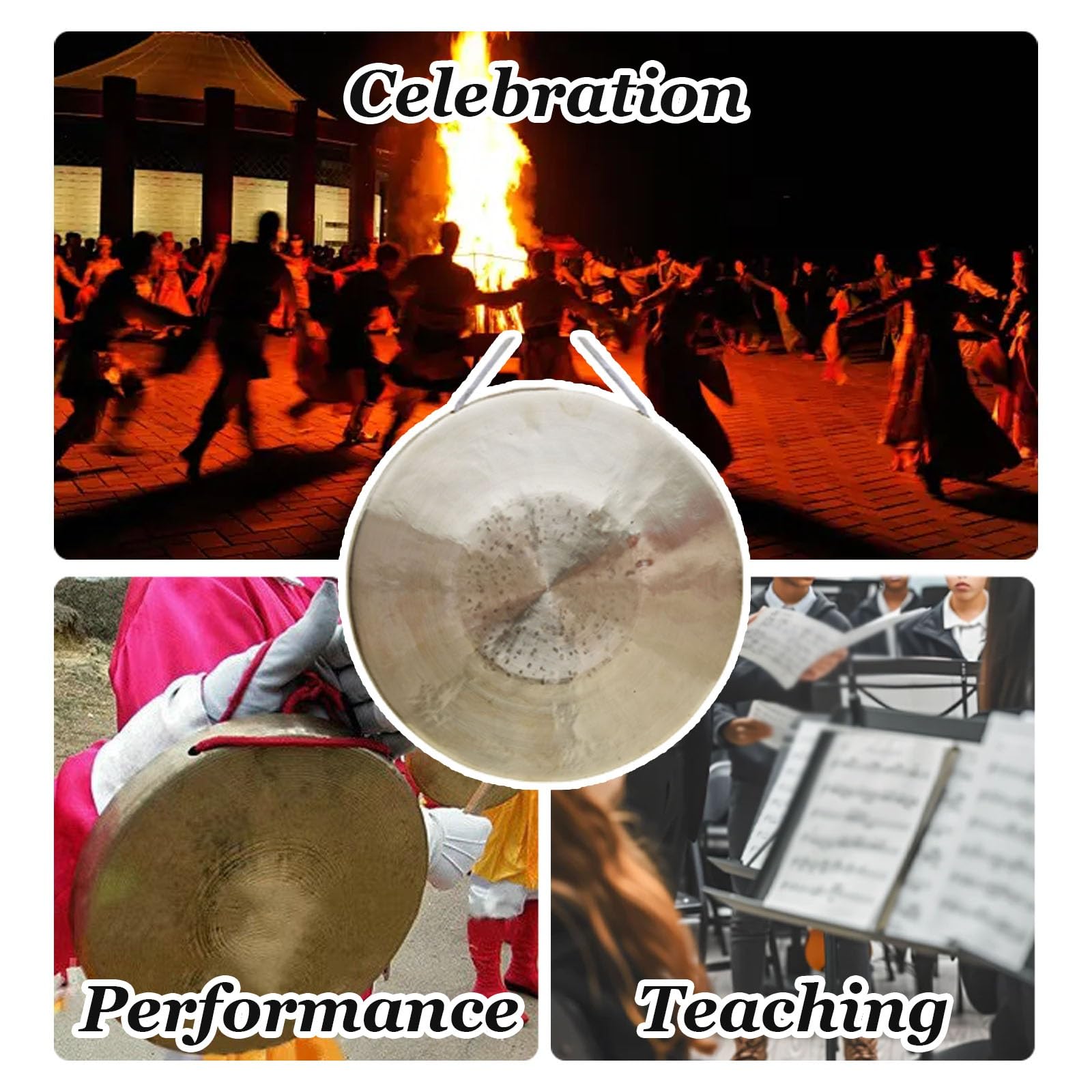 Gong portatile in rame con martello in legno, strumento a percussione in ottone per meditazione, festival, celebrazioni e relax, ideale per terapia del suono e yoga