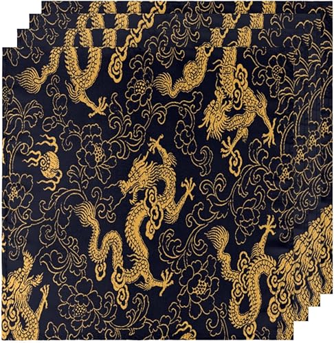 Miniatura 5 de Juego de 6 servilletas de tela vintage de dragón de 20 x 20 pulgadas, estilo chino, dragón, lavables, reutilizables, servilletas de cocina,