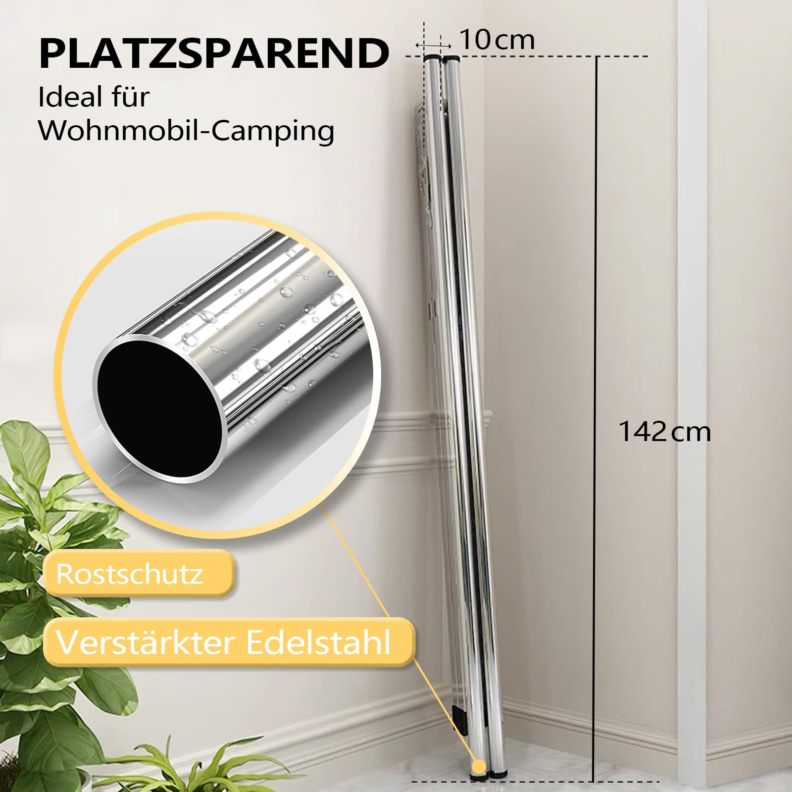 URYAN 200cm Wäscheständer, Heavy Duty Edelstahl Trockenständer Klappbar für Innen- und Außenbereich, Tragbarer Wäscheständer Groß mit 20 Windfesten Haken, Freistehend und Stabil