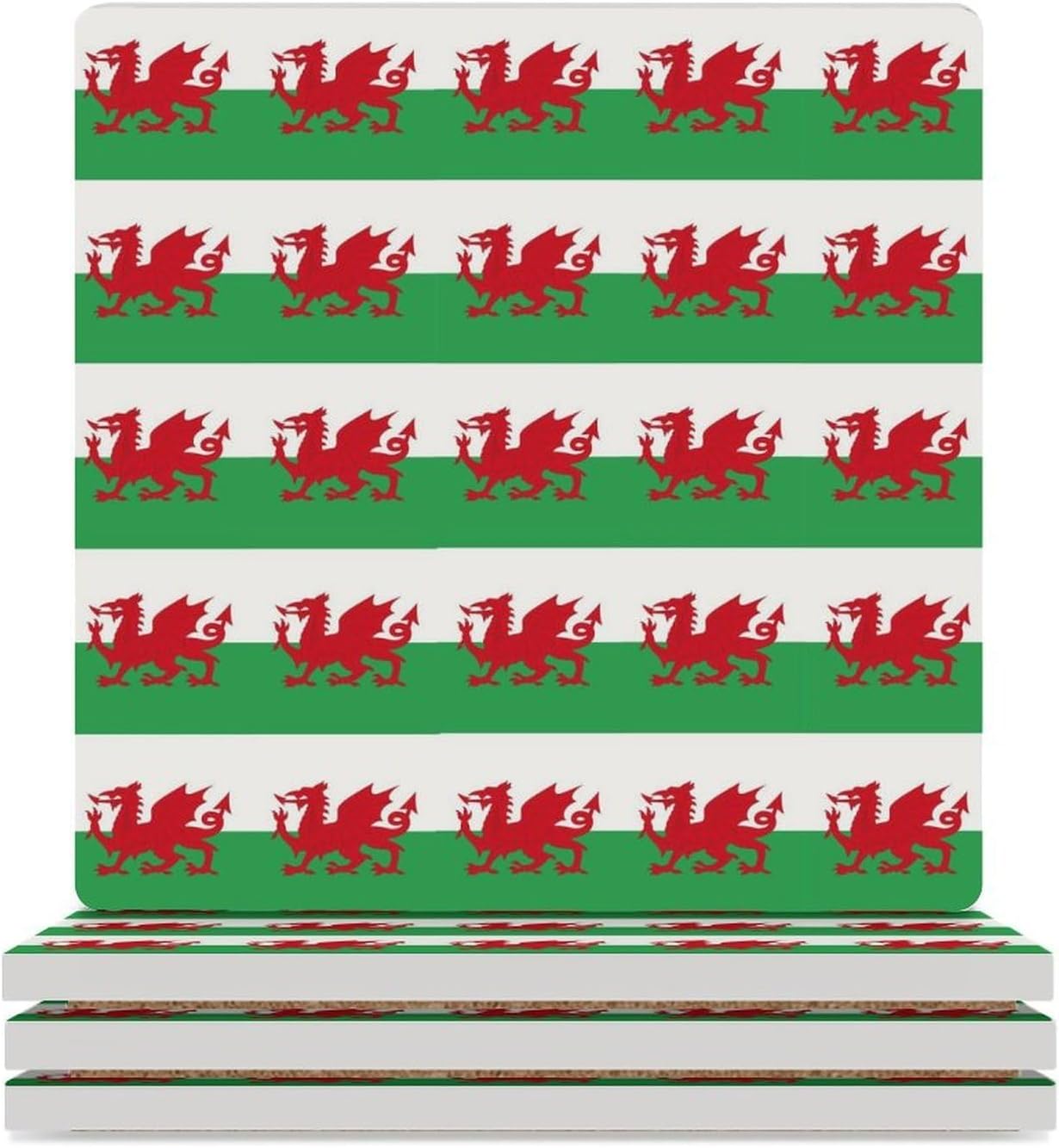 Wales Flag Welsh Dragon Funny Ceramic Coasters for Drink Absorbent Cup Holders Tabletop Protection