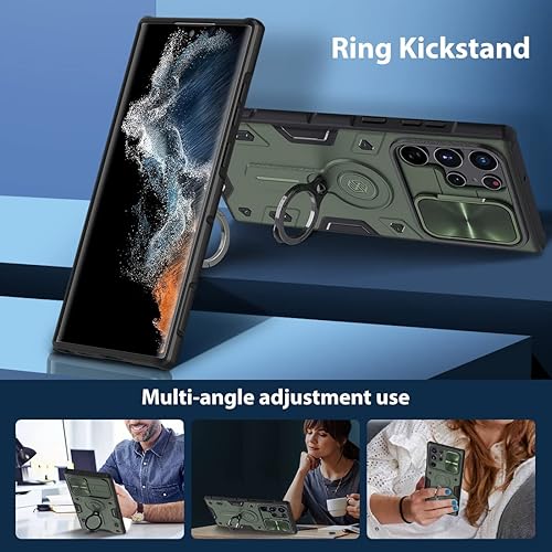 Miniatura 4 de Nillkin Funda para Galaxy S22 Ultra, funda Camshield Armor para Samsung Galaxy S22 Ultra con cubierta de protección de cámara con soporte de anillo