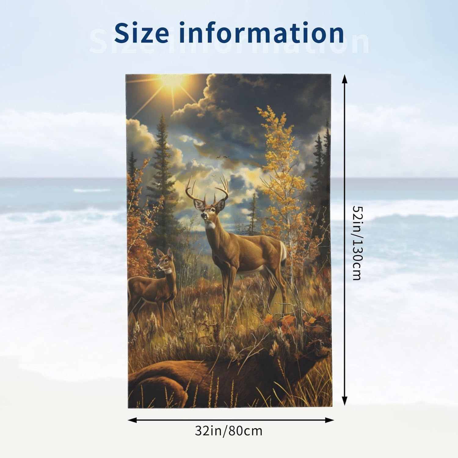 Majestic Deer Beach Towel 31inx51in, Wildlife Sand-Free Microfiber Bath Towel Ultra Soft Quick Dry Pool Towel Absorbent Towel Lightweight Towel for Swimming Bathroom Decor