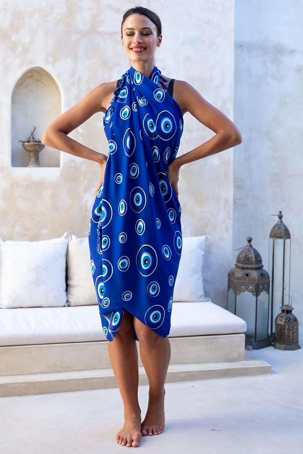 Back From Bali Womens Evil Eye Sarong Swimsuit Cover Up Greek Island Third Eye Pareo Wrap Skirt