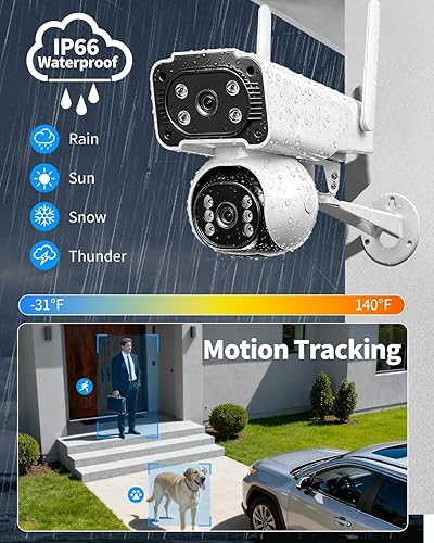 Miniatura 7 de Cámara de seguridad de doble lente de 4 K para exteriores, cámara de vigilancia inalámbrica para interiores con inclinación de 355 de panorámica de