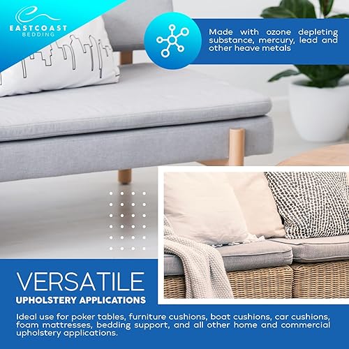 Miniatura 7 de East Coast - Cojín de repuesto para tapicería personalizable para colchón, almohadas, sofá, sillas y proyectos de bricolaje, 100% poliuretano,