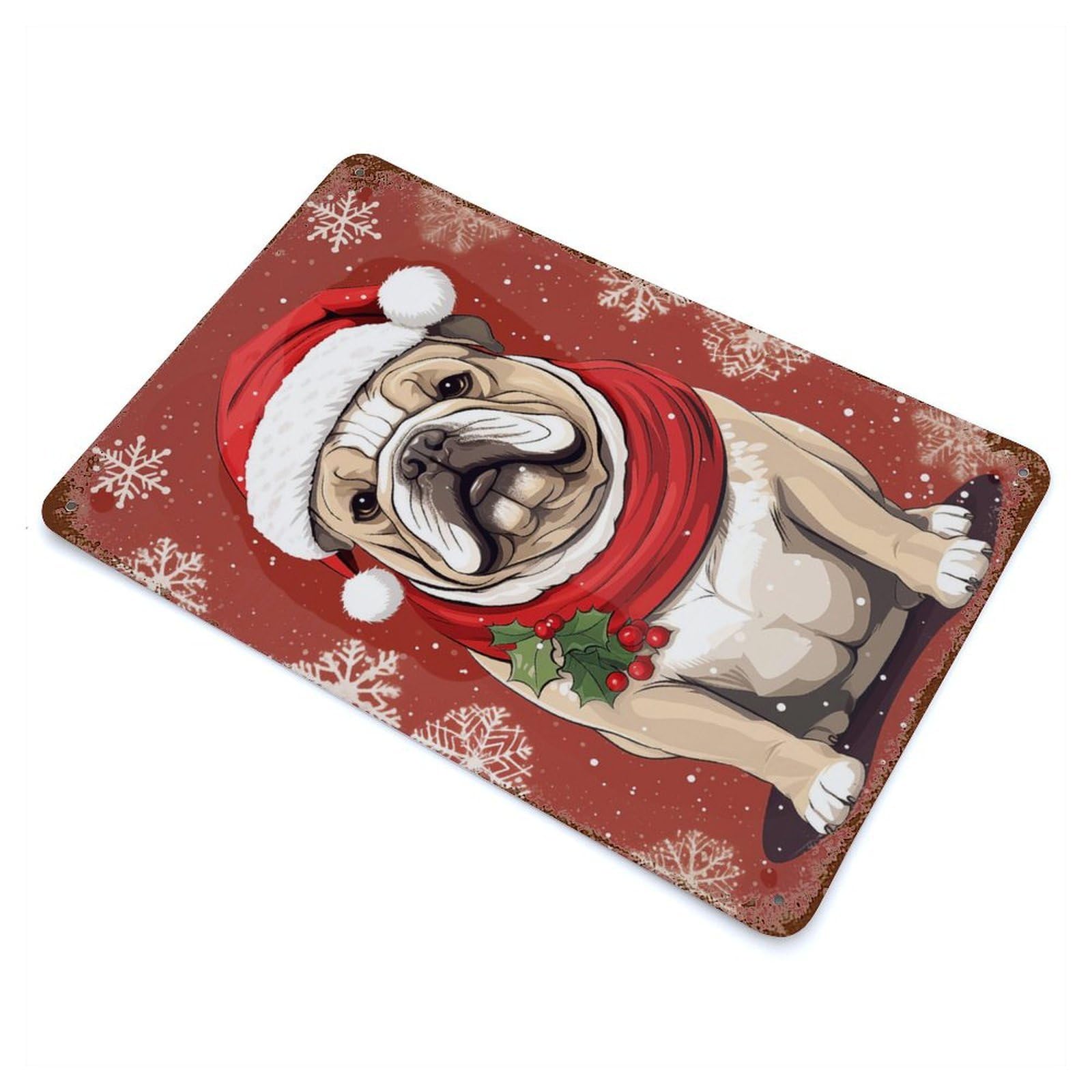 Vintage Bulldog Xmas Rusty Metal Tin Sign 11.8"x7.9", Ideal for Farmhouse, Kitchen And Entryway Decor