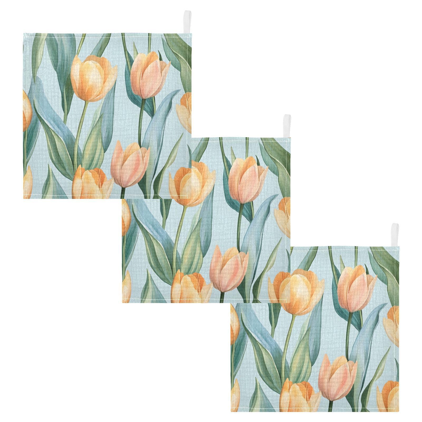 Qilmy Tulips Baby Washcloths 5 Pack, Absorbent Soft Cotton Newborn Muslin Washcloths Face Towels, 12 x 12 Inch