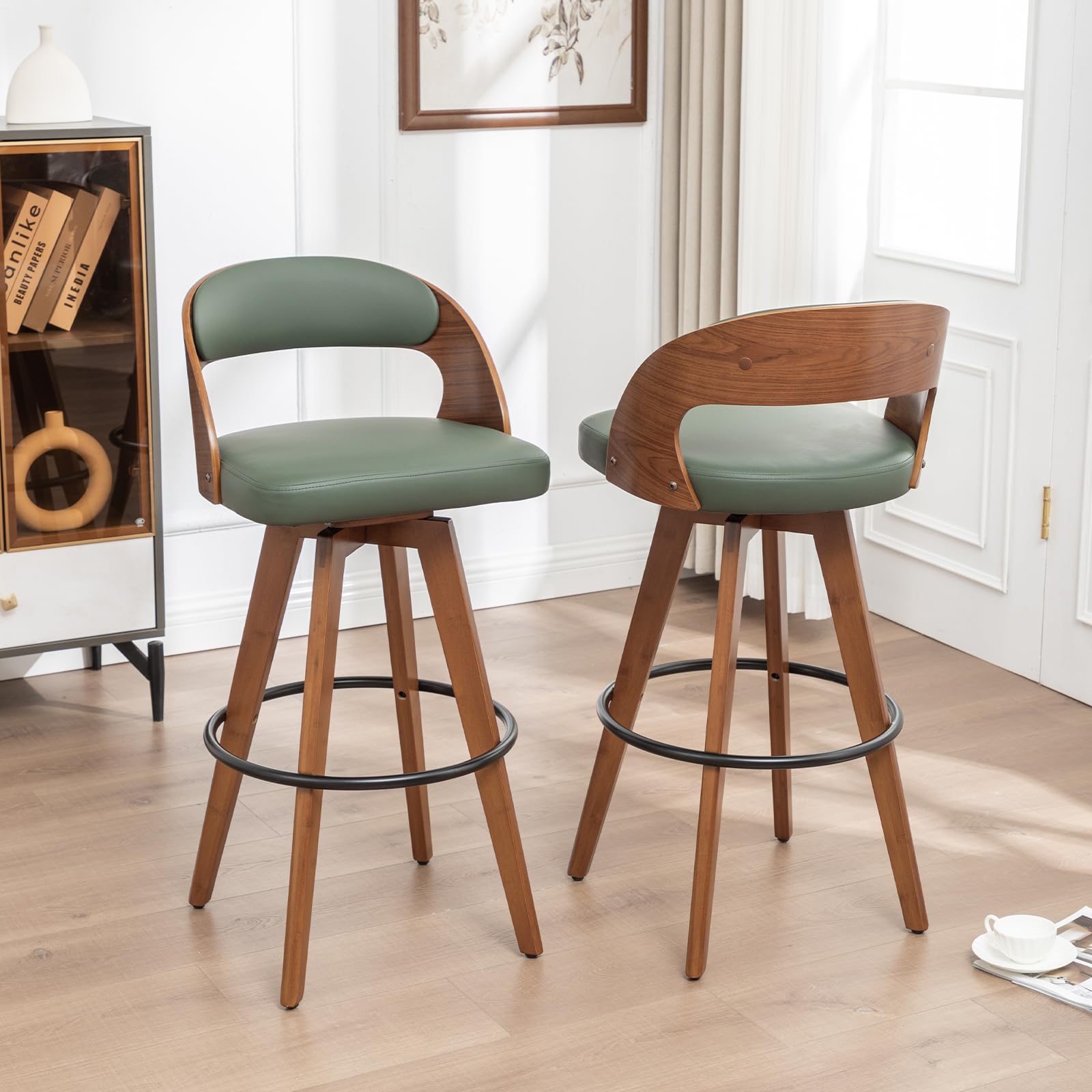 MEKLIBA Barstools Set of 2,Counter Height Bar Stools for Kitchen Island,26.8 Inch Modern Upholstered Bar Chair, Swivel Counter Stools with Wood Back