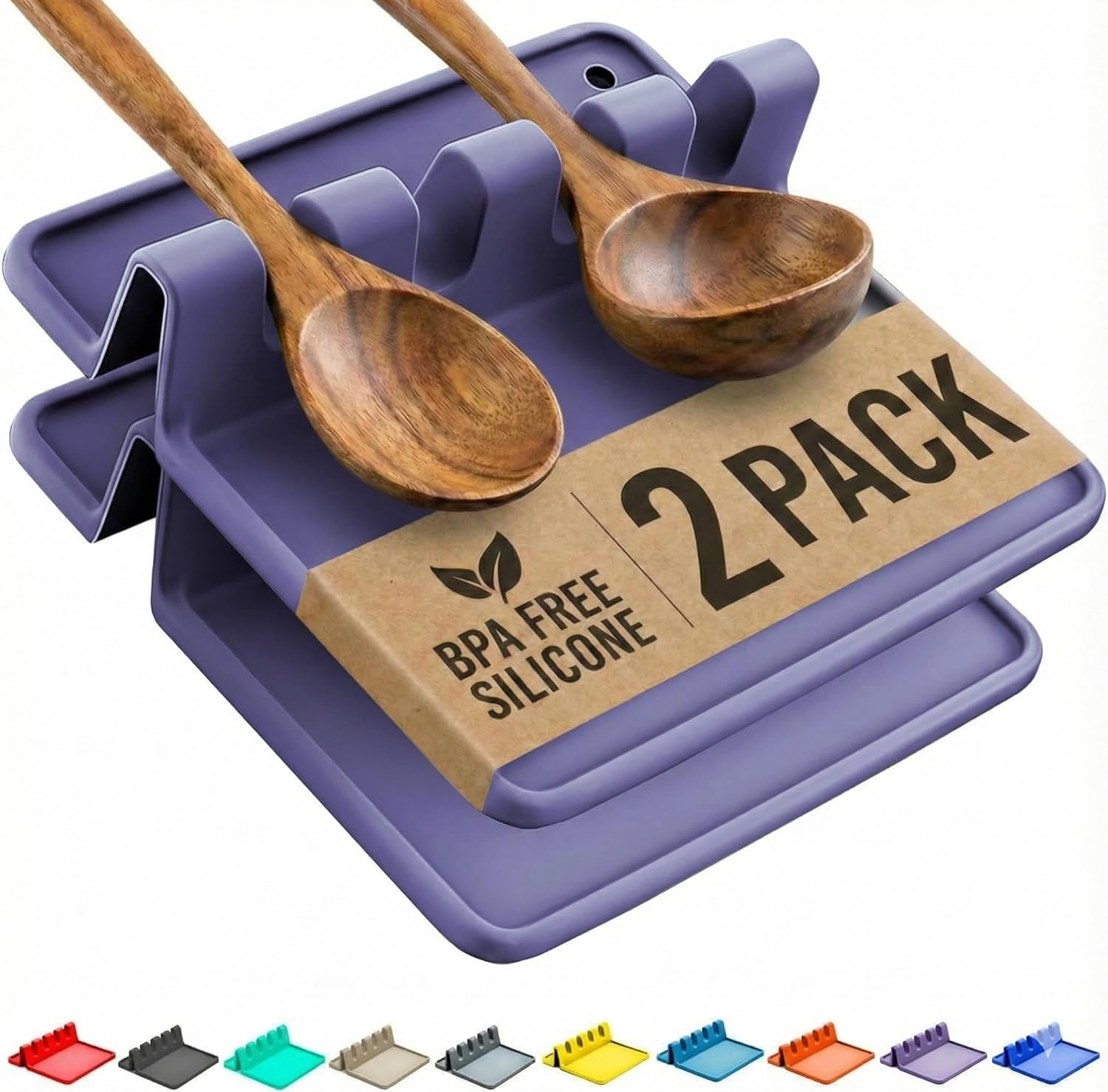 2 Pack Purple Silicone Spoon Rest for Stove Top Kitchen Spoon Holder Set