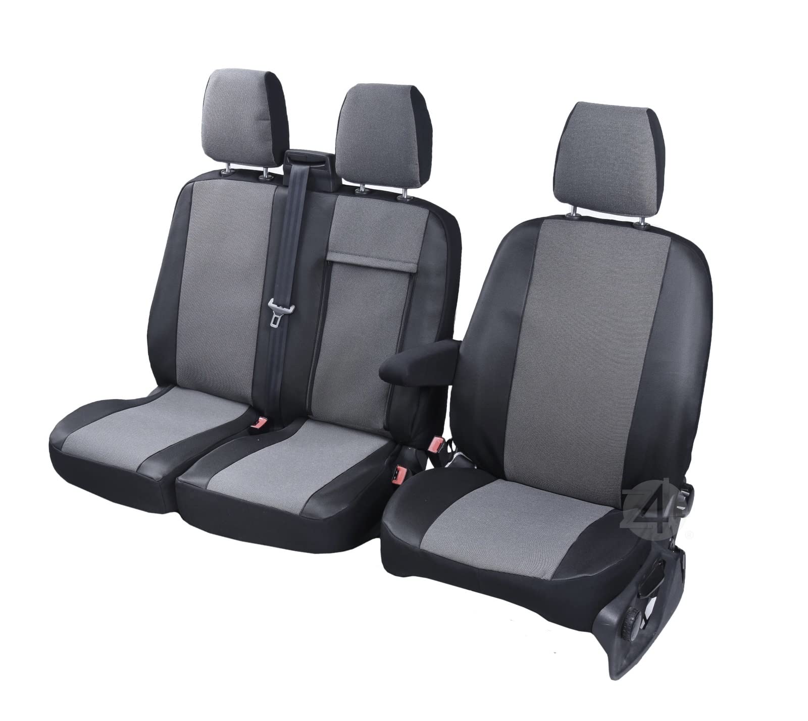 Kegel-Blazusiak Coprisedili per Ford Transit dal 2014 e dal 2019, nero, grigio, poliestere, chiffon, adatti per furgoni, novità, su misura, adatti per sedili riscaldati