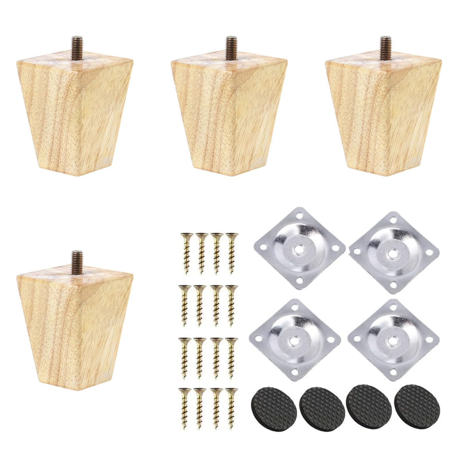 TAIANJI Wooden Furniture Legs 6cm Sofa Replacement Feet Solid Square Wooden Furniture Legs for Dresser, Tables, Couch, Chair, Ottoman, Cabinet etc, with Screws and Mounting Plates