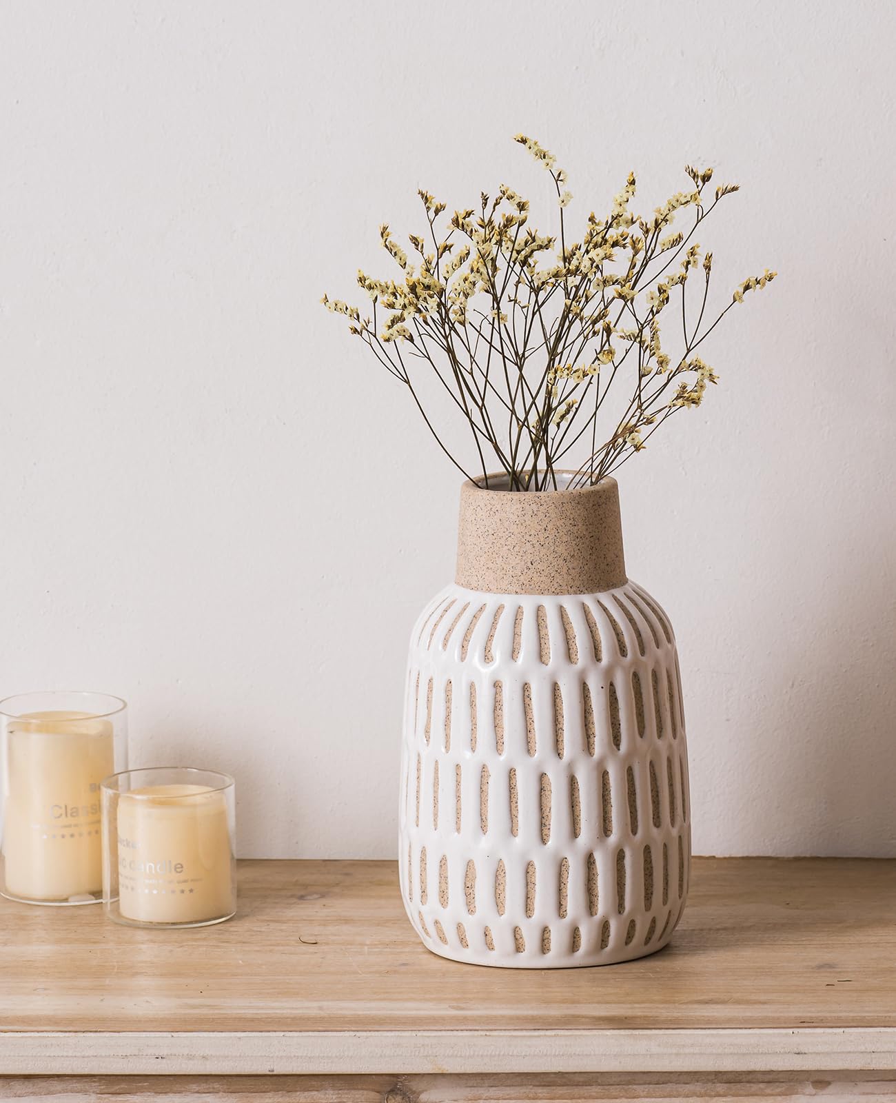 Ceramic Rustic Vase,Sand Glaze Finish Boho Vase,Vintage Terracotta Vase,Farmhouse Decor Vase (Small Round)