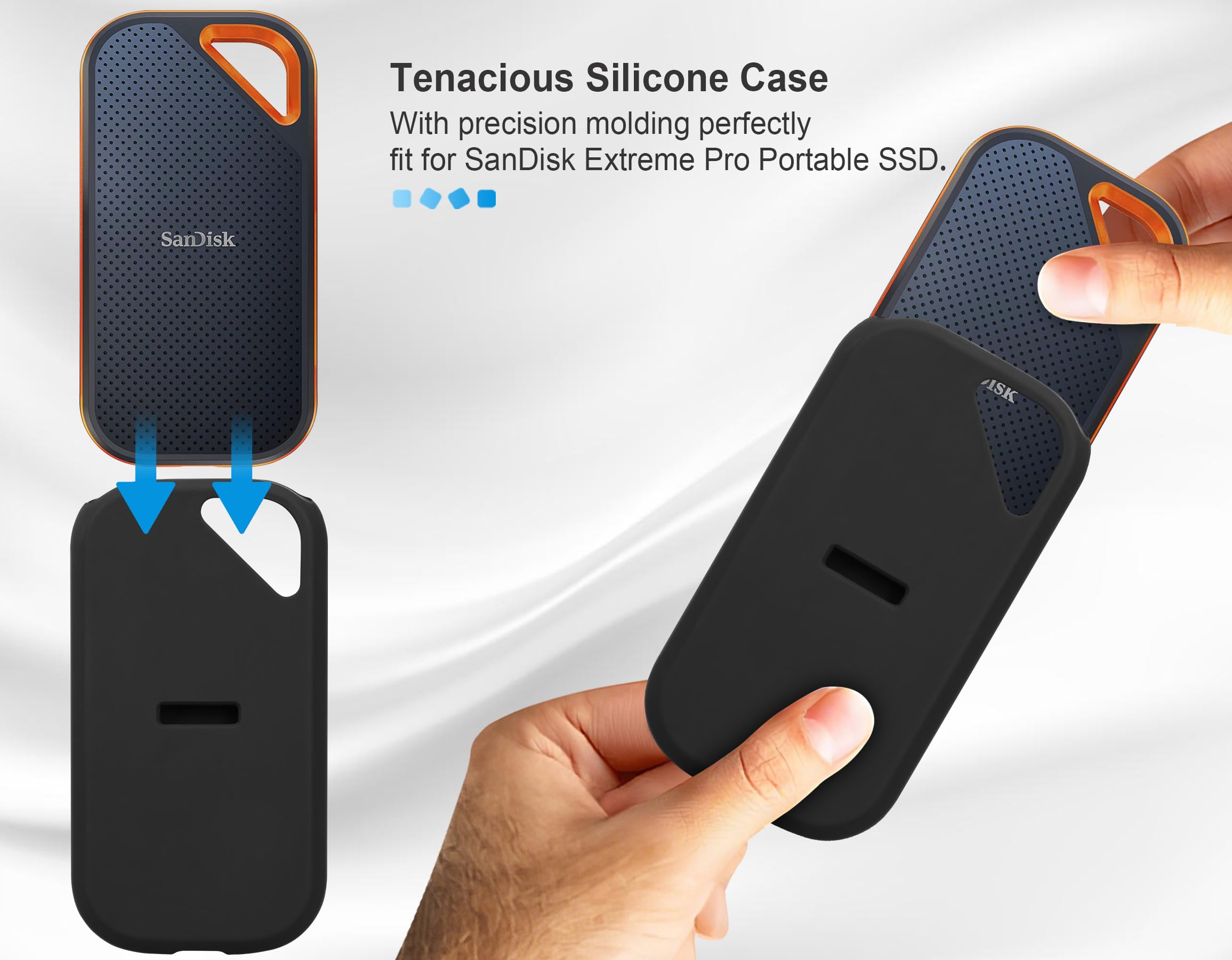 Lacdo Silicone Case Cover for SanDisk Extreme Pro Portable SSD 500GB 1TB 2TB 4TB 8TB External Solid State Drive, Soft Silicon Protective Sleeve Skin for Extreme Pro SSD, Travel Pouch Storage Bag,Black
