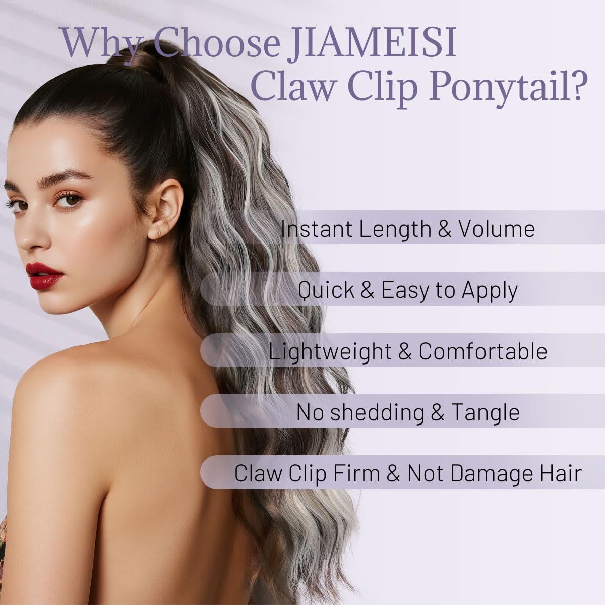 JIAMEISI Ponytail Extension 18 Inch Claw Clip Ponytail Hair Extensions Long Curly Wavy Jaw Clip in Pony Tails Extension Synthetic Hairpiece for Women Daily Use Party (Ash Brown with Platinum Blonde) - Image 2