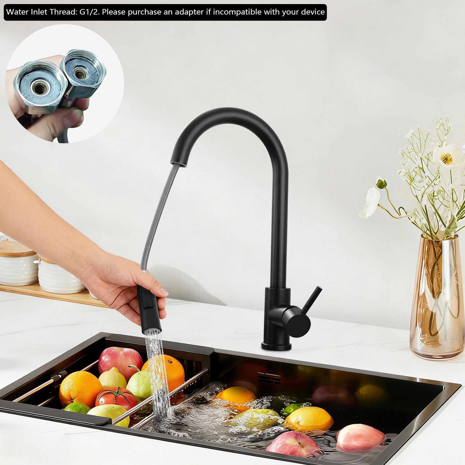 Grifo de cocina de acero inoxidable 304, extensible, giratorio 360 grados