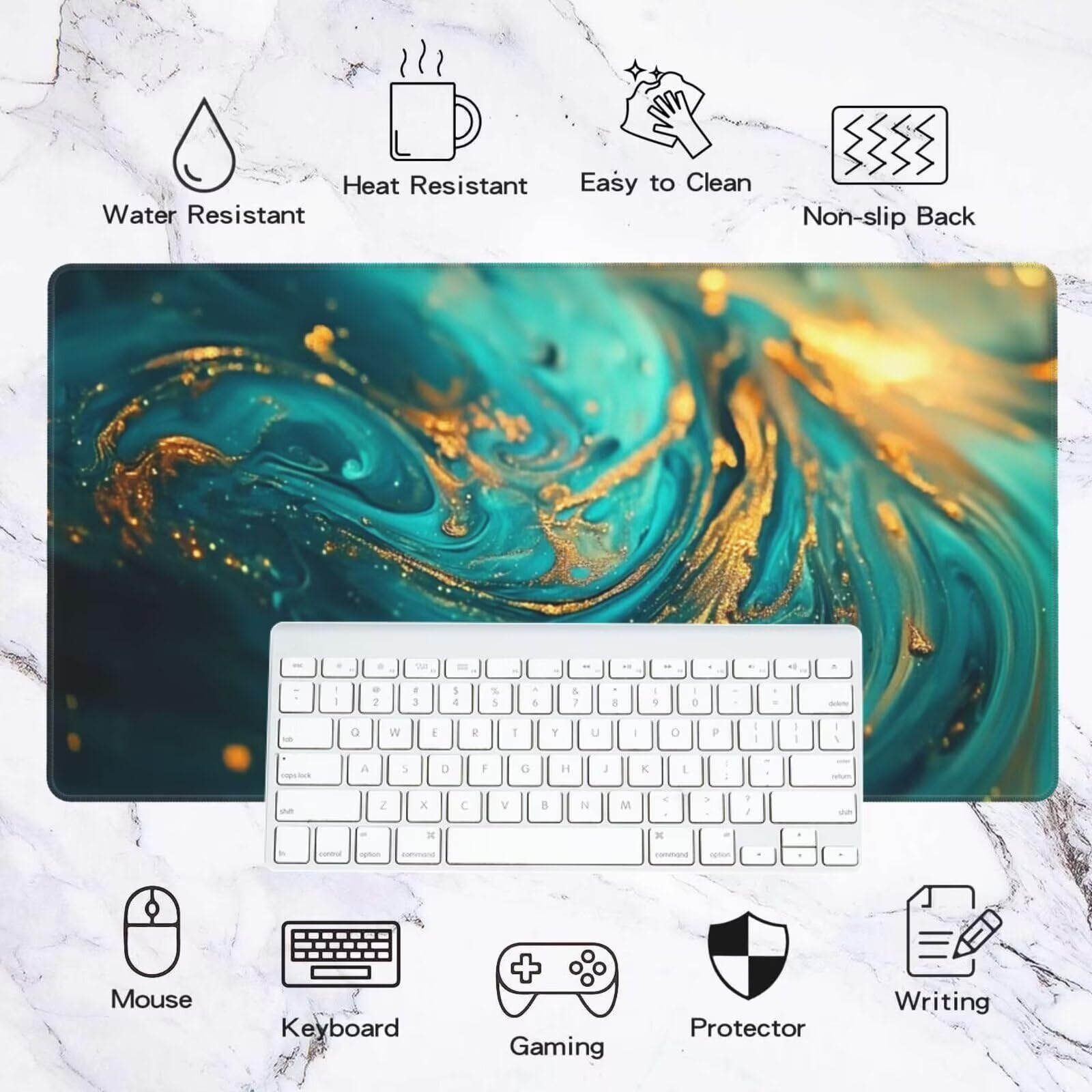 Alfombrilla Ratón Abstracto Alfombrilla Ratón XXL 1600 x 800 mm, Azul Mouse Pad Gaming con Bordes Cosidos, Impermeable Mousepad XXL Base de Goma Antideslizante Duradera, Mouse Pad para Oficina Q514
