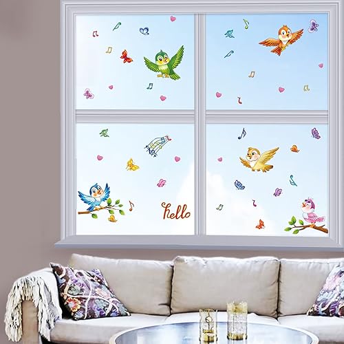 Miniatura 6 de 88 piezas de calcomanías de ventana de pájaros cantantes para primavera y verano calcomanías de PVC estáticas anticolisión calcomanías para ventana