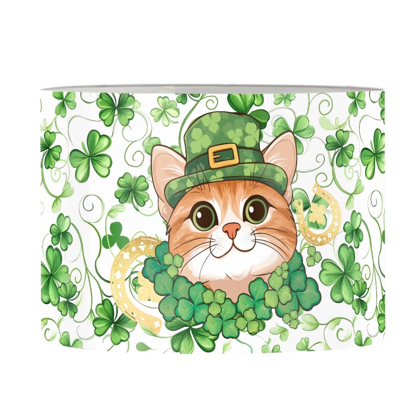 FANCOSAN St. Patrick's Day Drum Lamp Shade for Home Decorative Cute Cat Leaves Lampshade with Spider Green Hand Crafted Lampshade L — image 1