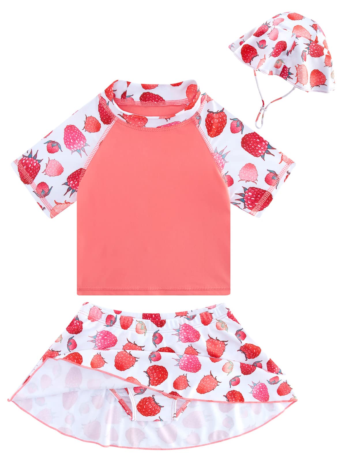 Toddler Girl Swimsuit Short Sleeve Rash Guard Set 3 Pieces Bathing Suit with Hat UPF50+ Sun Protection