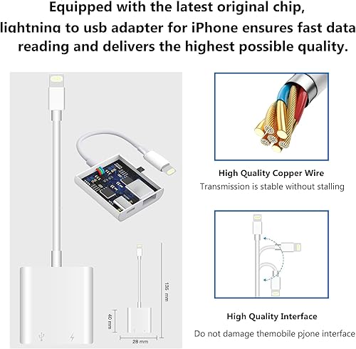 Miniatura 4 de Adaptador de cámara Lightning a USB para iPhone con puerto de carga Lightning USB 3.0 Cable OTG hembra teclado ratón sin soporte USB C, SSD