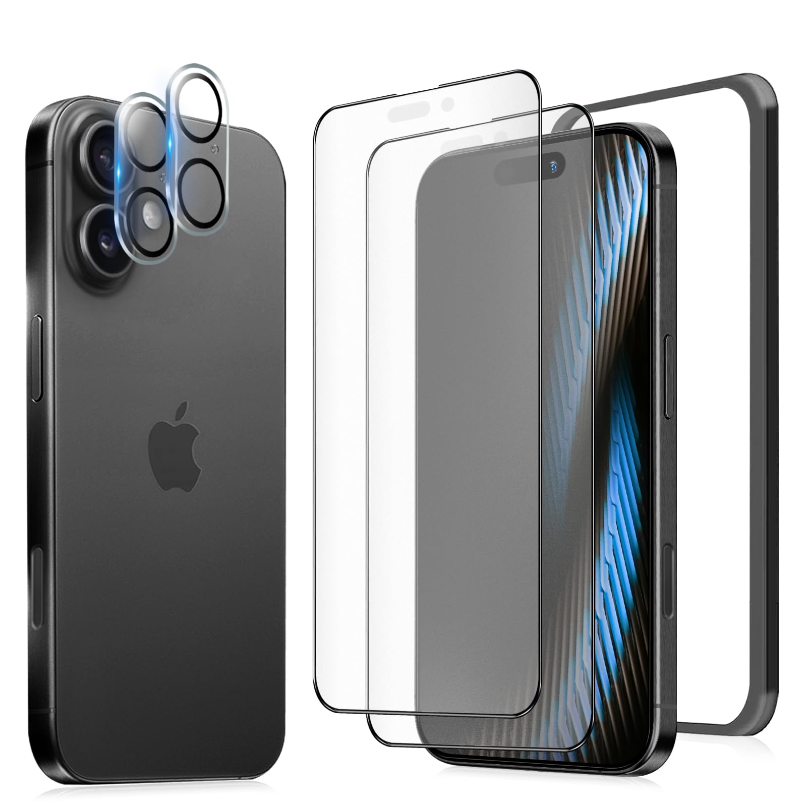 MINIKA 【アンチグレアフィルム】 iPhone 16 用の 保護フィルム さらさら いPhone 16 ガラスフィルム アンチグレア 反射防止 アイフォン 16 フィルム サラサラ 指紋防止 全面保護 高感度タッチ 【ガイド枠付き/カメラフィルム 付き / 2枚セット】