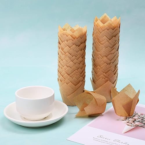 Miniatura 6 de Ruisita 150 piezas de mini tazas para hornear, tulipán, forros para magdalenas, forros para magdalenas, para bodas, cumpleaños, Navidad, fiestas de